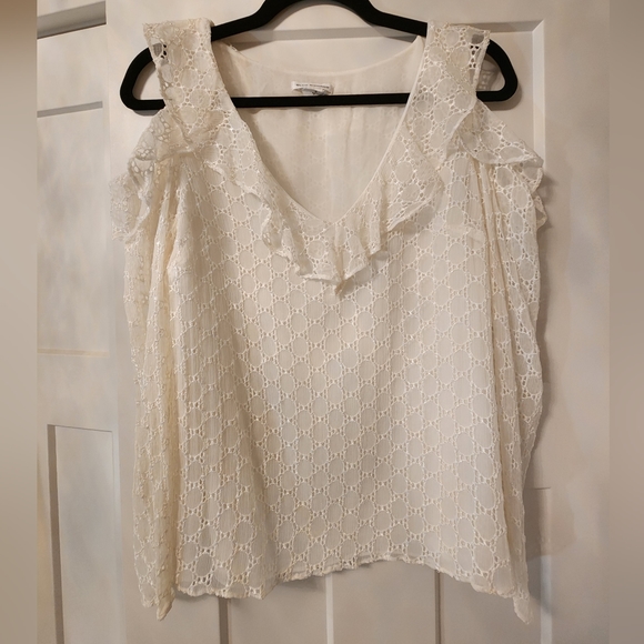 Club Monaco Blouse Women's Sz S Ivory White lace off shoulder sleeve shirt top - Picture 3 of 9